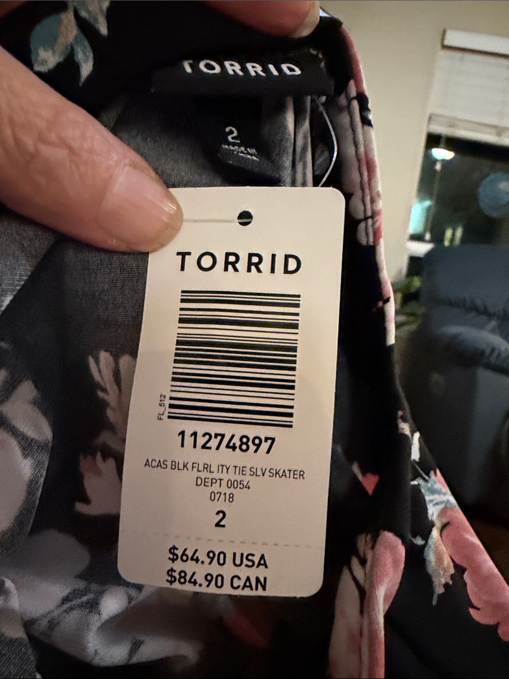 torrid Black Floral V-Neck Midi Dress with Pink Roses - Picture 4 of 4